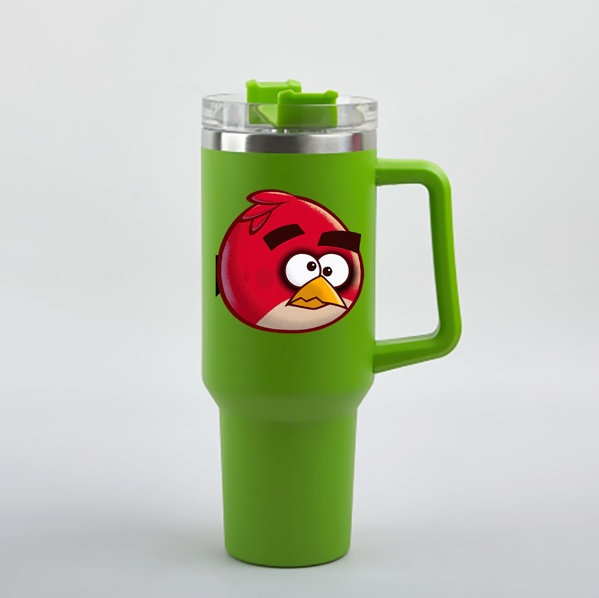 （画像用） Angry Birds アングリーバード 1200mL車用タンブラー - クリスタルステッカー（プラスチックストロー付き）
